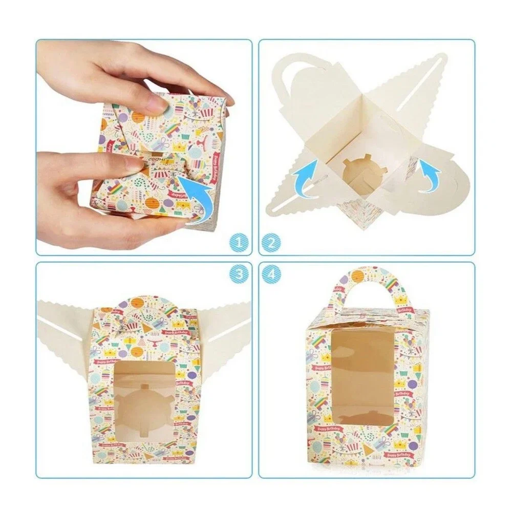 50 Single Happy Birthday Cupcake Boxes, EZSOZO Individual Cupcake Containers